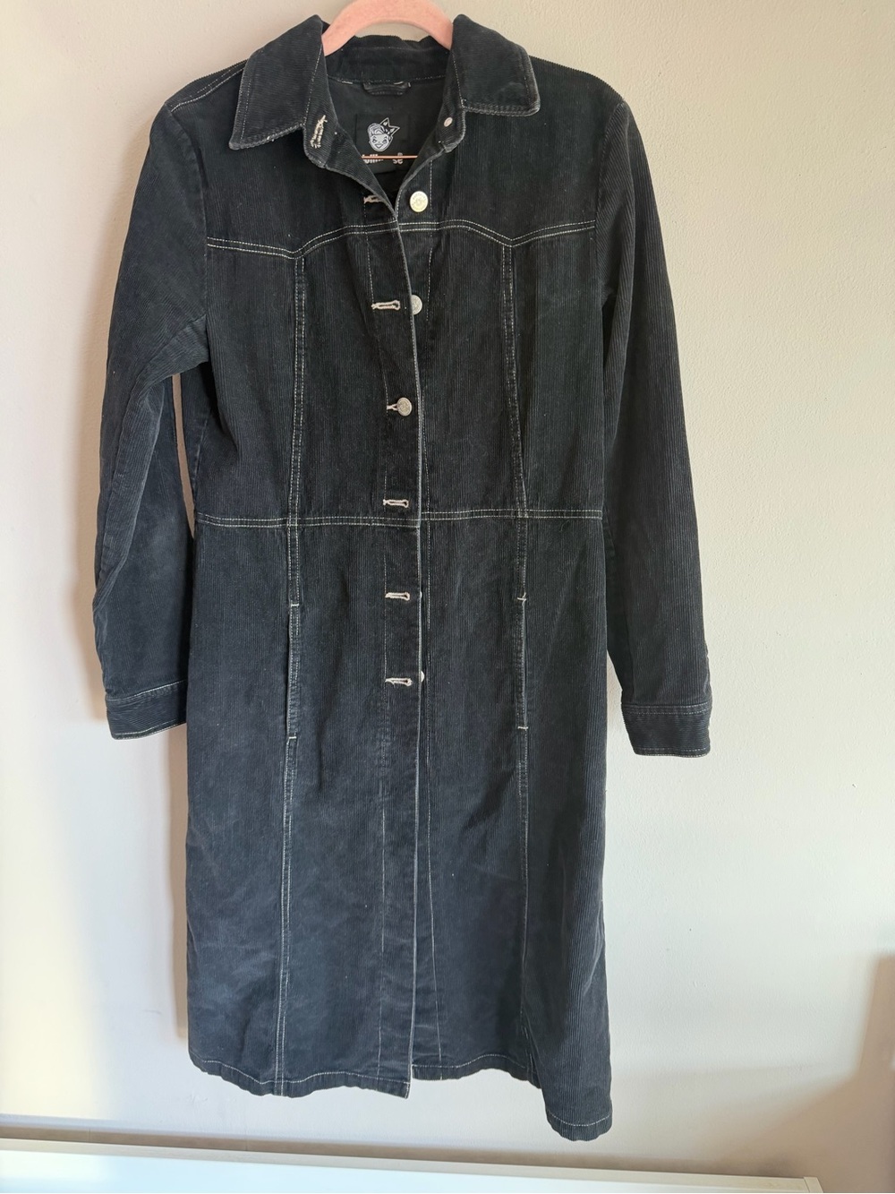 Vintage Dollhouse Y2K Black Corduroy Long Duster Trench Coat Jacket Med